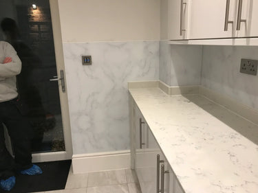White Marble Printed Glass Splashback – Bespoke - CreoGlass®