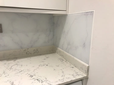 White Marble Printed Glass Splashback – Bespoke - CreoGlass®