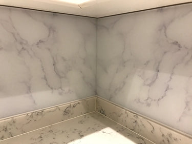 White Marble Printed Glass Splashback – Bespoke - CreoGlass®
