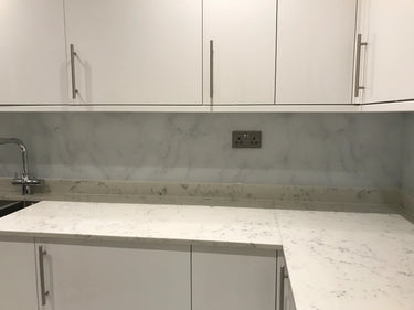 White Marble Printed Glass Splashback – Bespoke - CreoGlass®