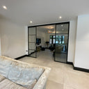 Modern Edge – Double Sliding Glass Door with Two Side Panels – PMF - CreoGlass®