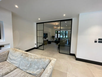 Modern Edge – Double Sliding Glass Door with Two Side Panels – PMF - CreoGlass®