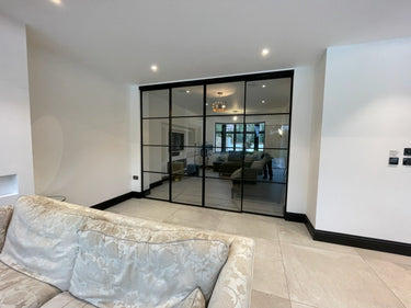 Modern Edge – Double Sliding Glass Door with Two Side Panels – PMF - CreoGlass®