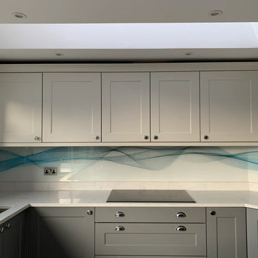 Aqua Printed Wave Glass Splashback - Bespoke - CreoGlass®