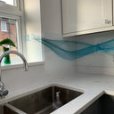 Aqua Printed Wave Glass Splashback - Bespoke - CreoGlass®