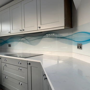 Aqua Printed Wave Glass Splashback - Bespoke - CreoGlass®