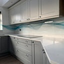 Aqua Printed Wave Glass Splashback - Bespoke - CreoGlass®