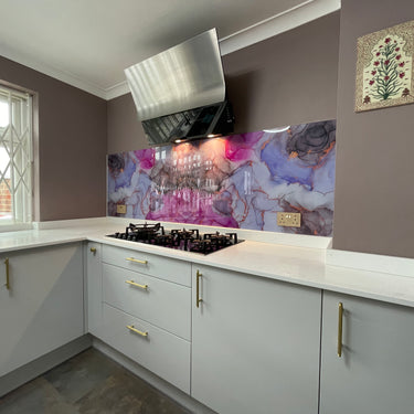 “Sophia” – Amethyst Rose – Liquid Ink Glass Splashback – Bespoke - CreoGlass®