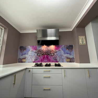 “Sophia” – Amethyst Rose – Liquid Ink Glass Splashback – Bespoke - CreoGlass®