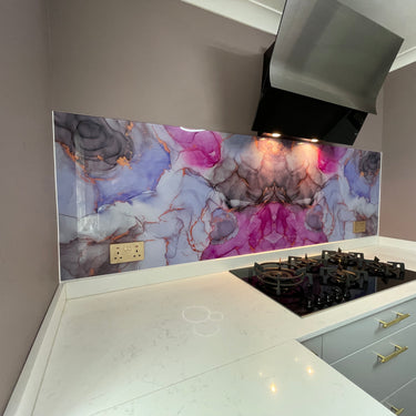 “Sophia” – Amethyst Rose – Liquid Ink Glass Splashback – Bespoke - CreoGlass®