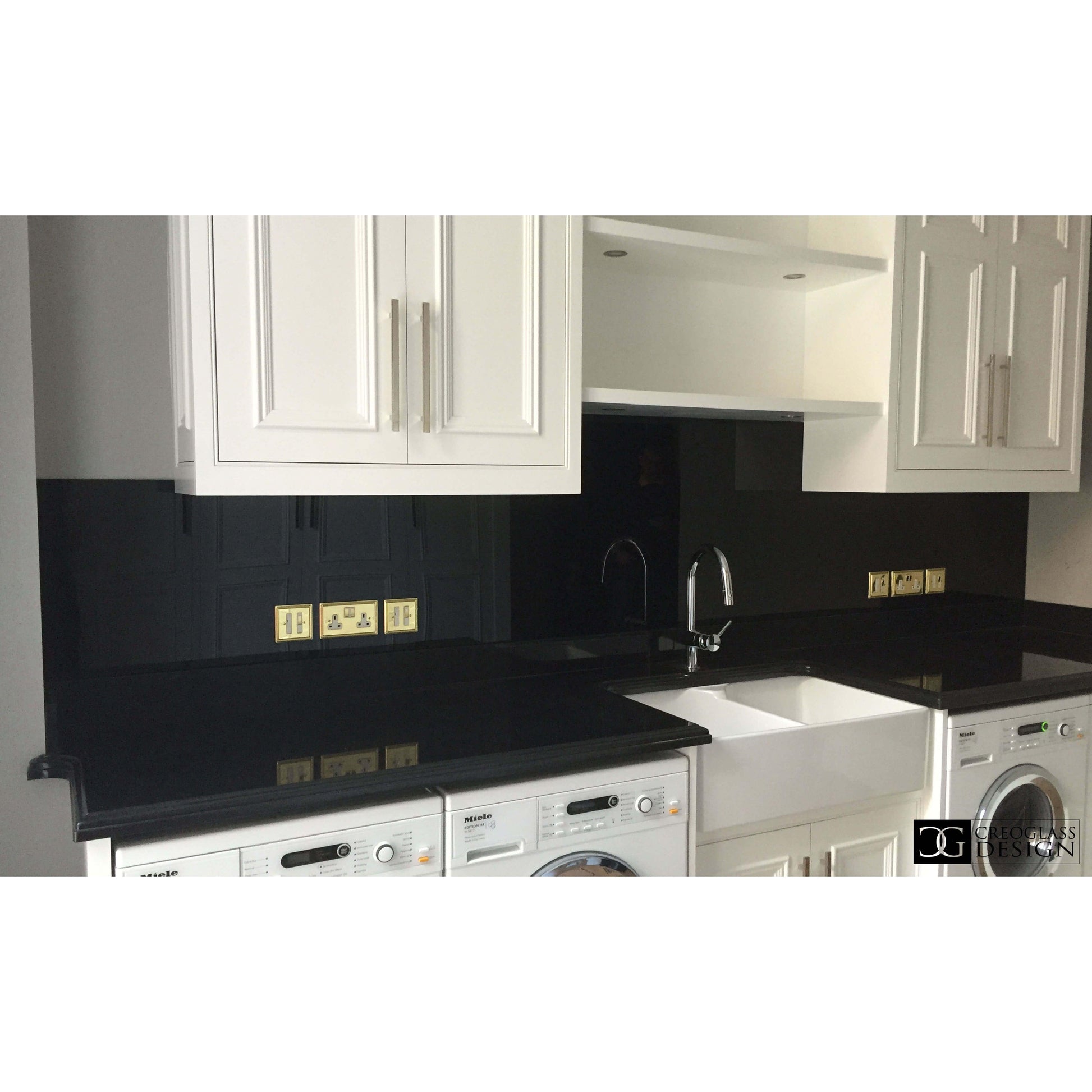 Jet Black Colour Glass Splashback - Bespoke - CreoGlass®