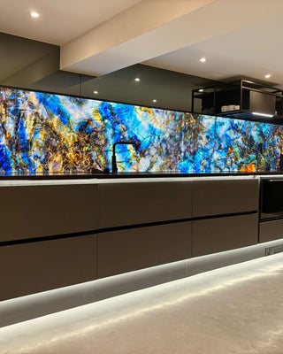 "Lemurian Blue" - LED Backlit Glass Splashback - Bespoke