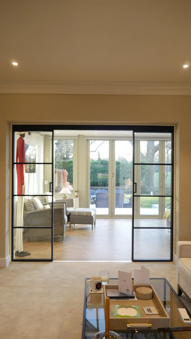 Vista Grid – Double Sliding Glass Door with Two Side Panels – PMF - CreoGlass®