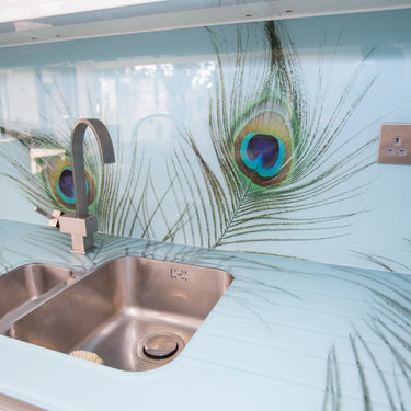 Peacock Printed 10mm Glass Worktop - CreoGlass®