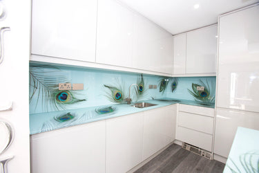 Peacock Printed 10mm Glass Worktop - CreoGlass®