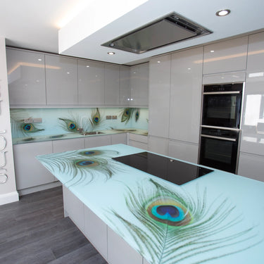 Peacock Printed 10mm Glass Worktop - CreoGlass®