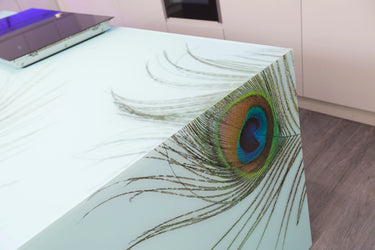 Peacock Printed 10mm Glass Worktop - CreoGlass®