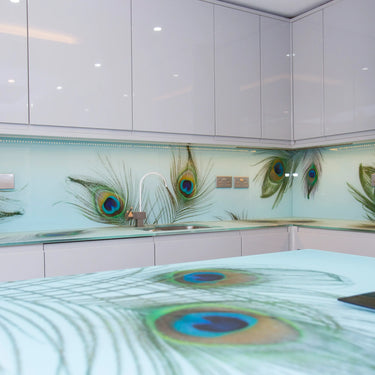 Peacock Printed 10mm Glass Worktop - CreoGlass®