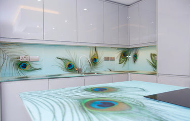 Peacock Printed 10mm Glass Worktop - CreoGlass®