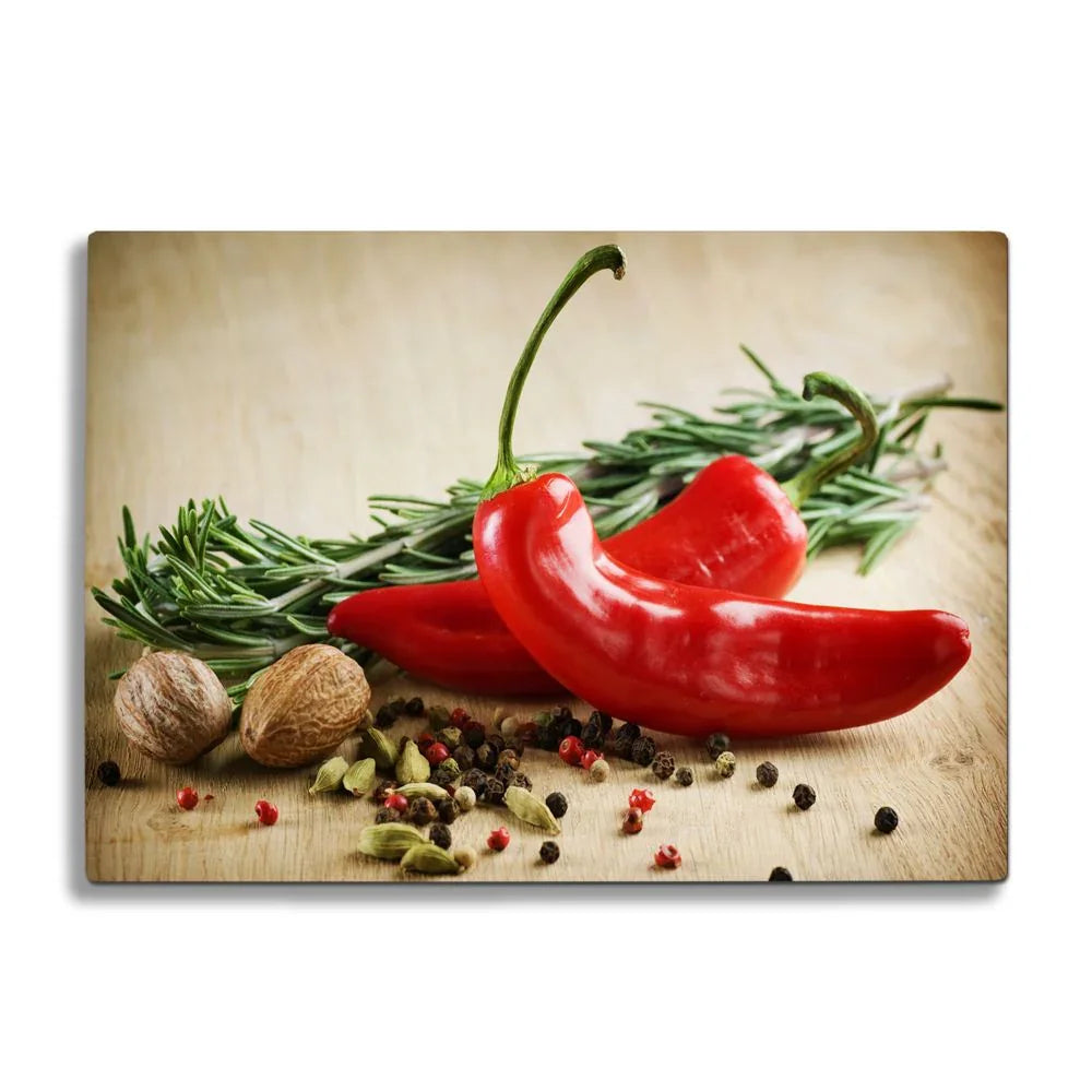 Red Hot Chilli Peppers Glass Chopping Board and Worktop - CreoGlass®