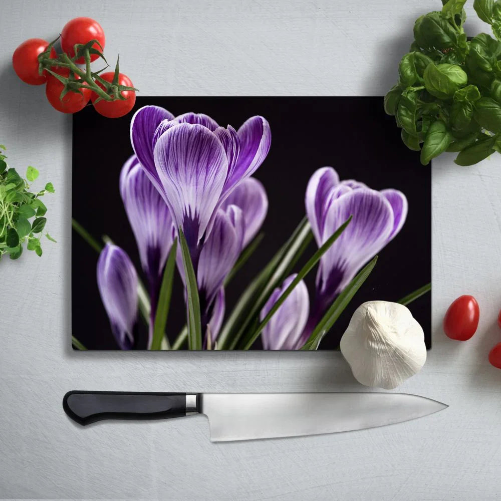 Saffron Flowers Glass Chopping Board and Worktop - CreoGlass®