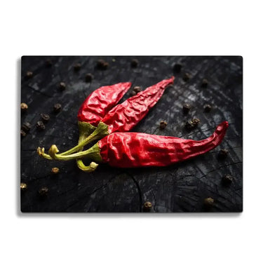 Three Red Dry Chillies Glass Chopping Board and Placemat - CreoGlass®