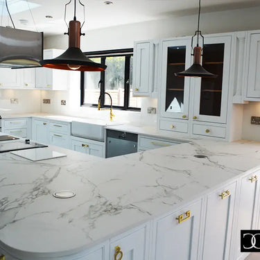 White Grey Marble 10mm Silestone Quartz Worktop - CreoGlass®