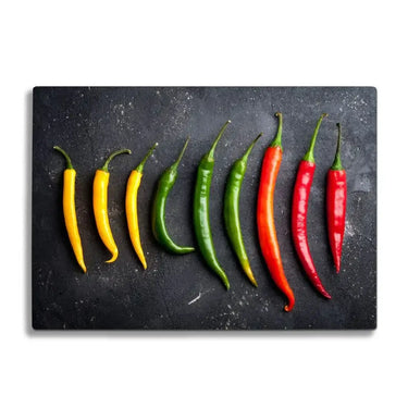 Yellow Green and Red Chilli Glass Chopping Board and Placemat - CreoGlass®