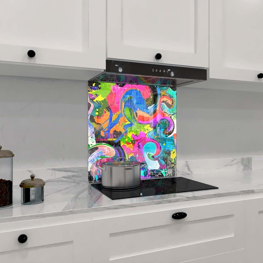 Abstract Spraypaint Printed Glass Splashback - DIY - CreoGlass®