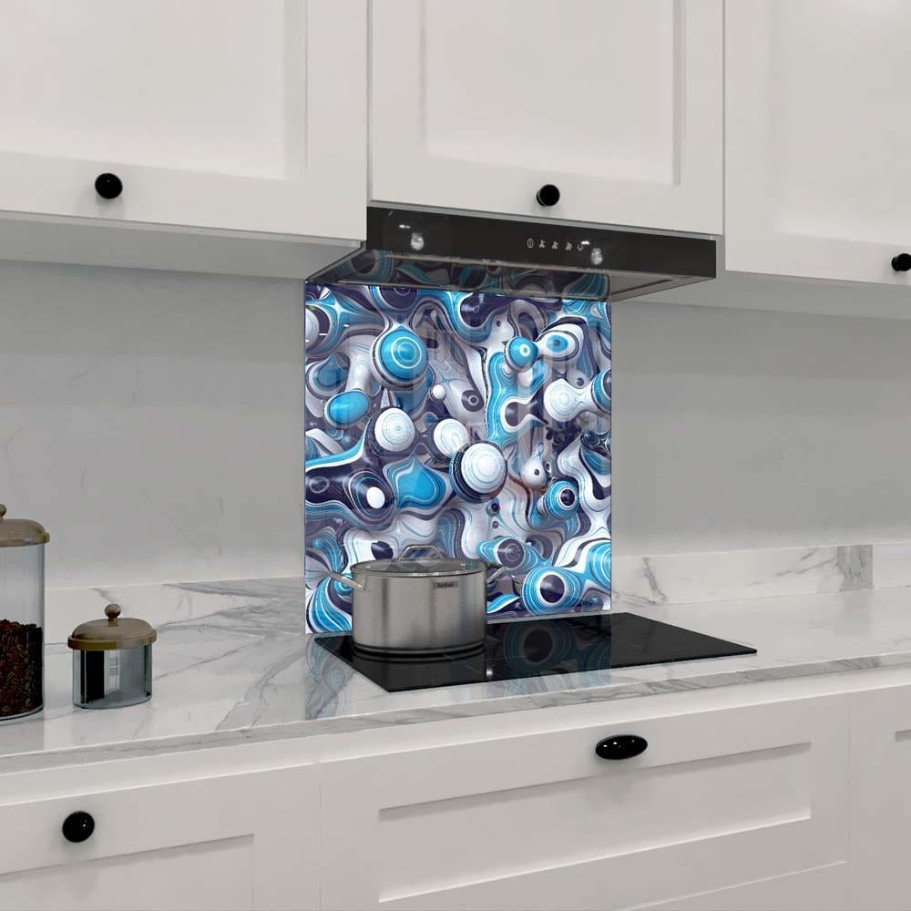 Blue and White Abstract Drops Printed Glass Splashback - DIY - CreoGlass®