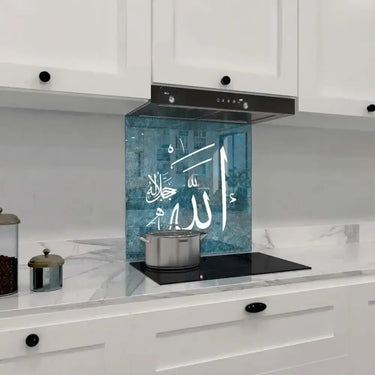 Blue Islamic Calligraphy Printed Glass Splashback - DIY - CreoGlass®