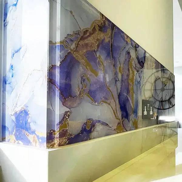 "Anne" - Blue Lilac - Liquid Ink Glass Splashback - Bespoke - CreoGlass®