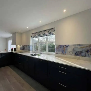 "Anne" - Blue Lilac - Liquid Ink Glass Splashback - Bespoke - CreoGlass®