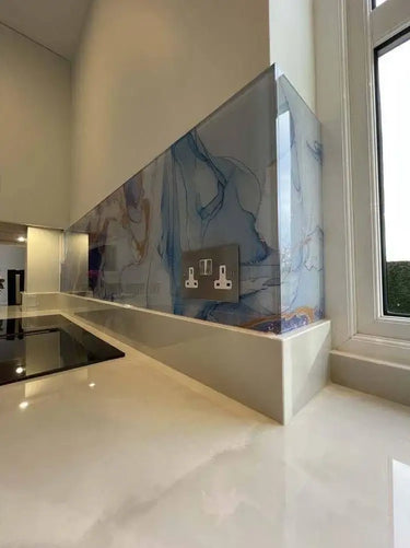 "Anne" - Blue Lilac - Liquid Ink Glass Splashback - Bespoke - CreoGlass®