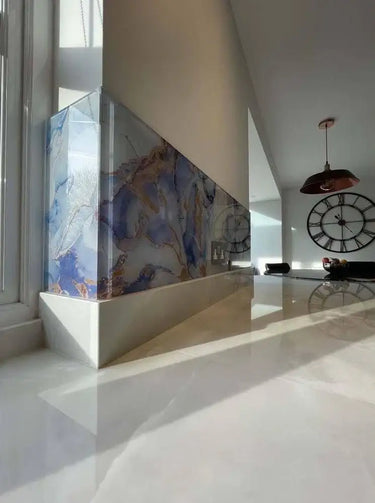 "Anne" - Blue Lilac - Liquid Ink Glass Splashback - Bespoke - CreoGlass®