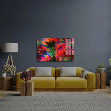 Graphic Floral Seamless Pattern Pink Red Peonies Glass Wall Art - DIY - CreoGlass®