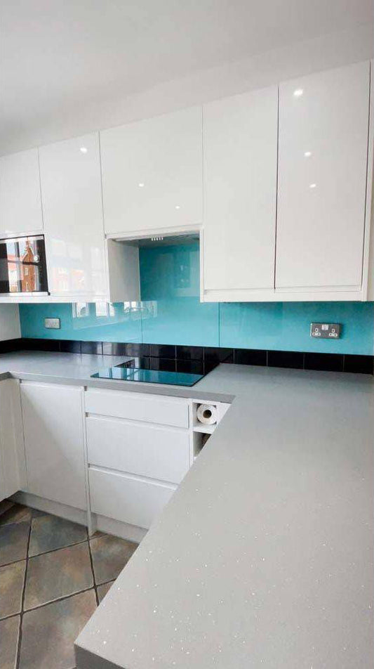 Matt Blue Diamond Colour Glass Splashback - Bespoke
