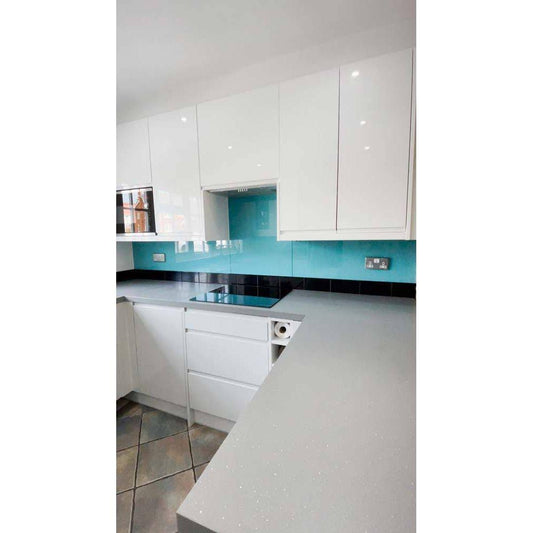 Matt Blue Diamond Colour Glass Splashback - Bespoke - CreoGlass®