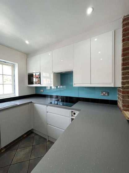Matt Blue Diamond Colour Glass Splashback - Bespoke