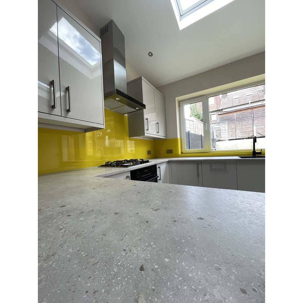 Matt Canary Yellow Colour Glass Splashback - Bespoke - CreoGlass®