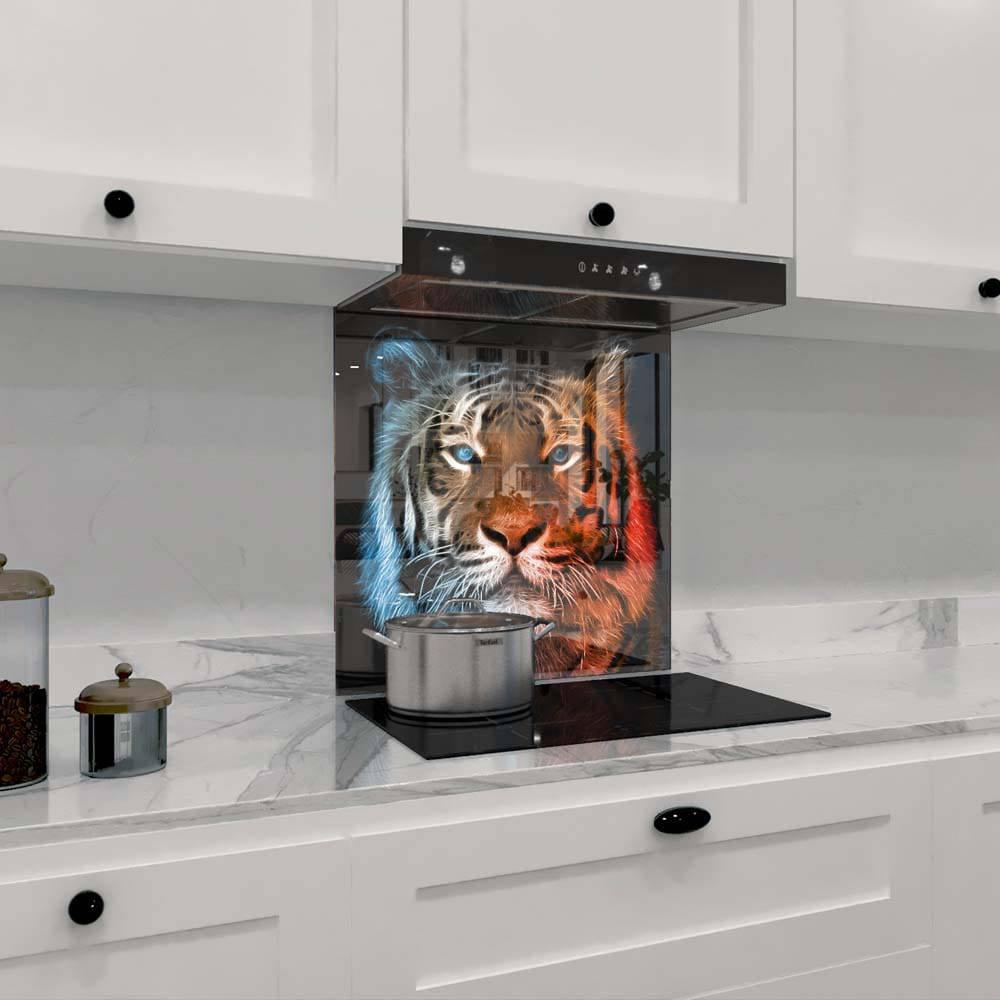 Fire and Ice Tiger Printed Glass Splashback - DIY - CreoGlass®