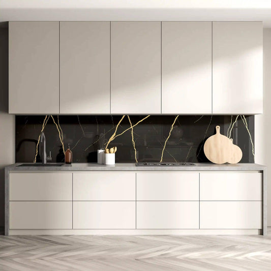 Golden - Black Calacatta Splashback - Bespoke - CreoGlass®