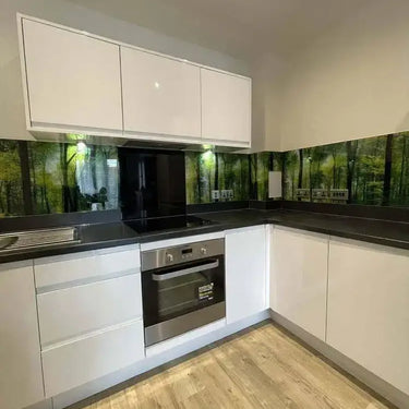 Green Forest Printed Landscape Glass Splashback - Bespoke - CreoGlass®