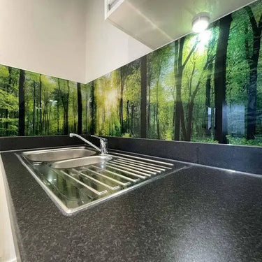Green Forest Printed Landscape Glass Splashback - Bespoke - CreoGlass®