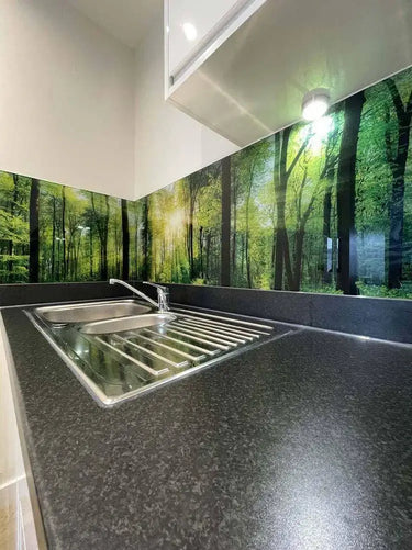 Green Forest Printed Landscape Glass Splashback - Bespoke - CreoGlass®