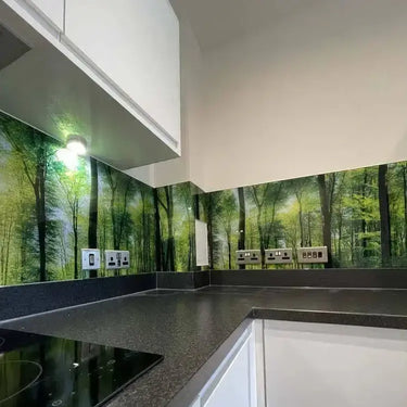 Green Forest Printed Landscape Glass Splashback - Bespoke - CreoGlass®