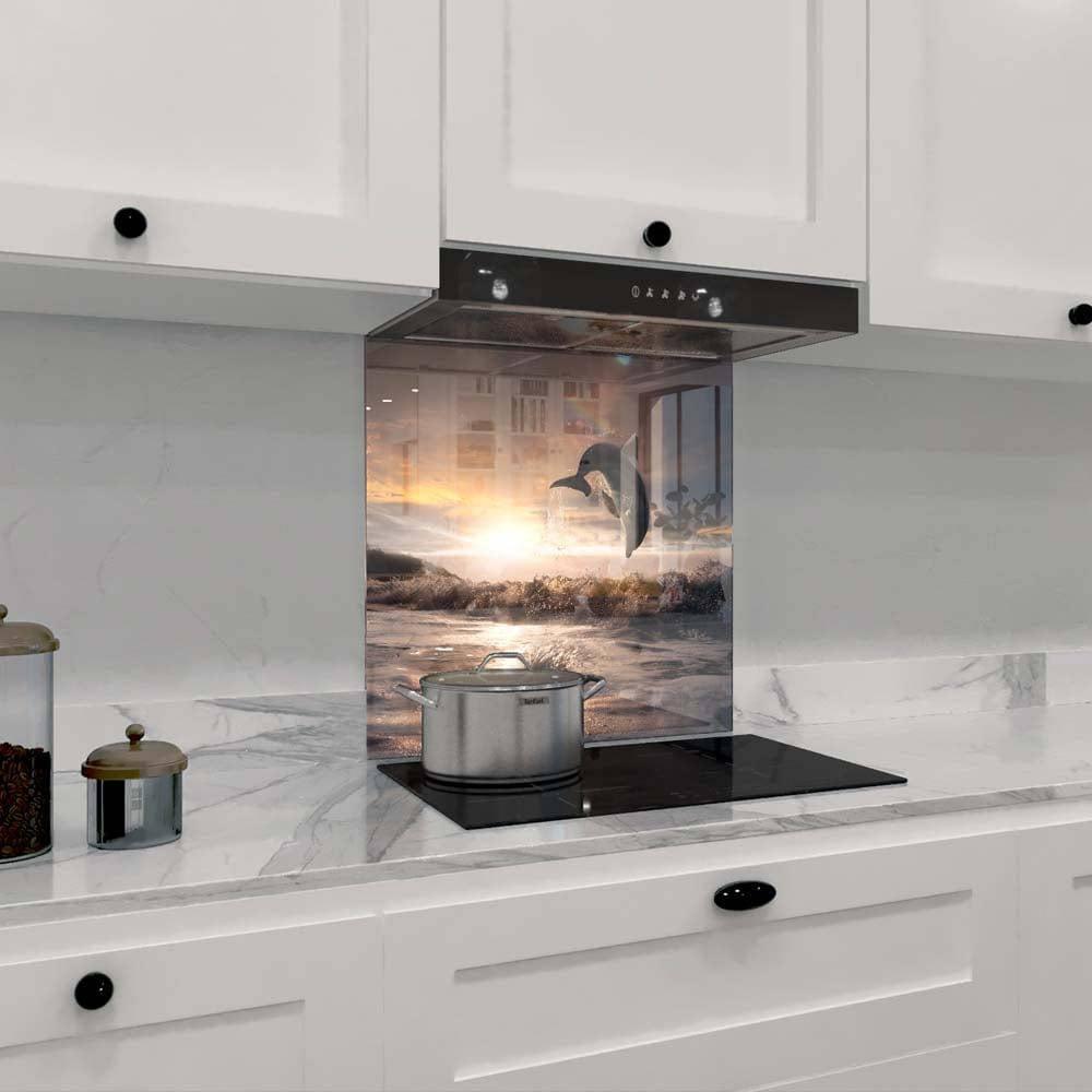 Leaping Dolphin Classic Printed Glass Splashback - DIY - CreoGlass®