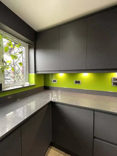 Matt Lime Green Colour Glass Splashback - Bespoke - CreoGlass®