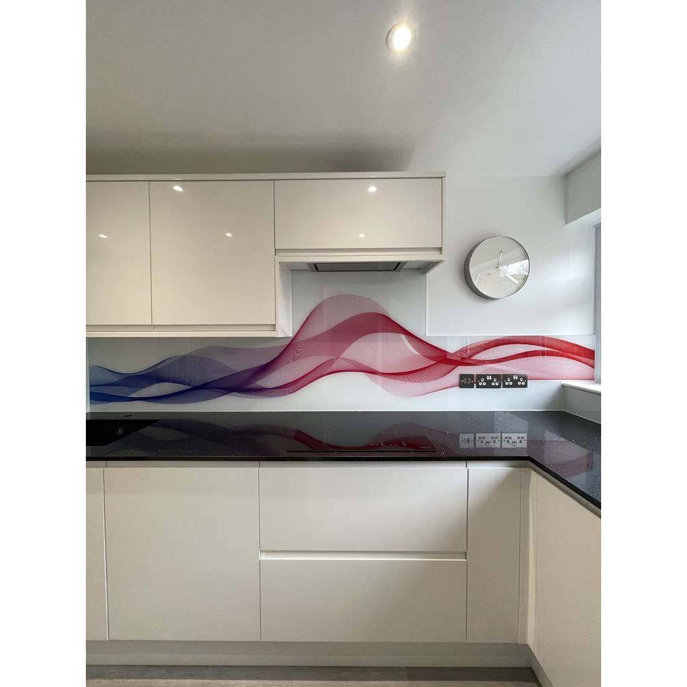 Multi-Coloured Printed Wave Glass Splashback - Bespoke - CreoGlass®