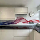 Multi-Coloured Printed Wave Glass Splashback - Bespoke - CreoGlass®